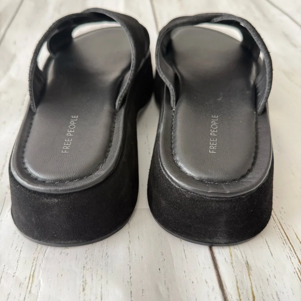 Free People Asbury Flatform Sandals Black Size 7.5 Suede Platform Slides New - Picture 6 of 8